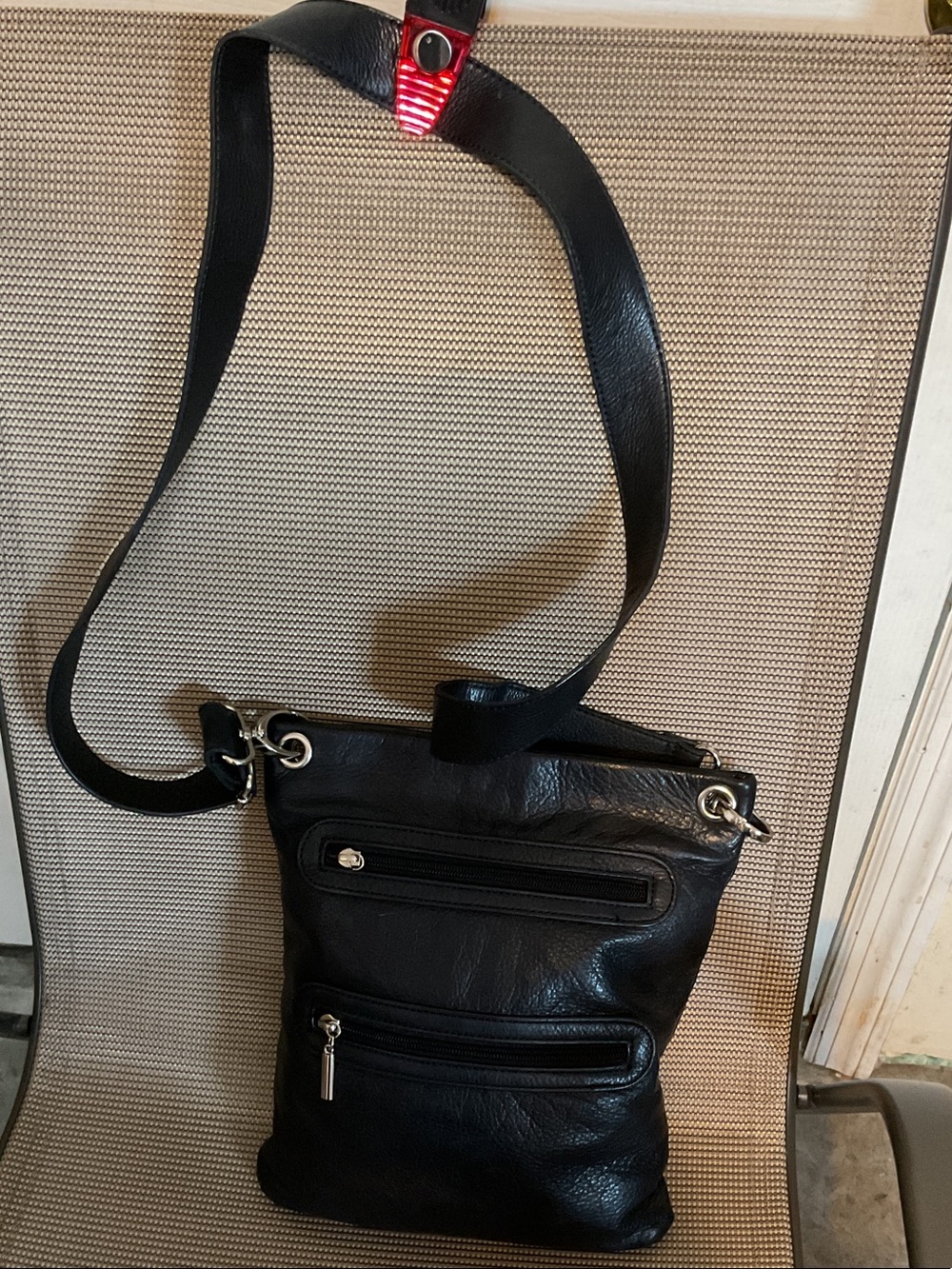 margot Black Pebbled Leather Crossbody with Front Zip Pocket